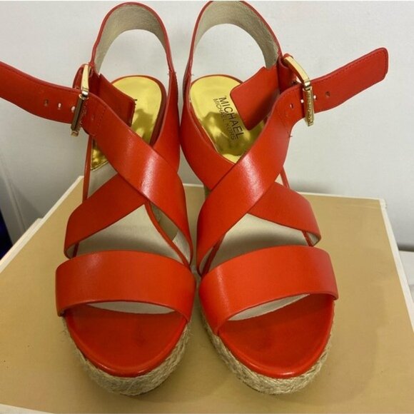 Michael Michael Kors Giovanna Leather Wedge Sandals – Mandarin – Size 8.5 - Picture 9 of 10